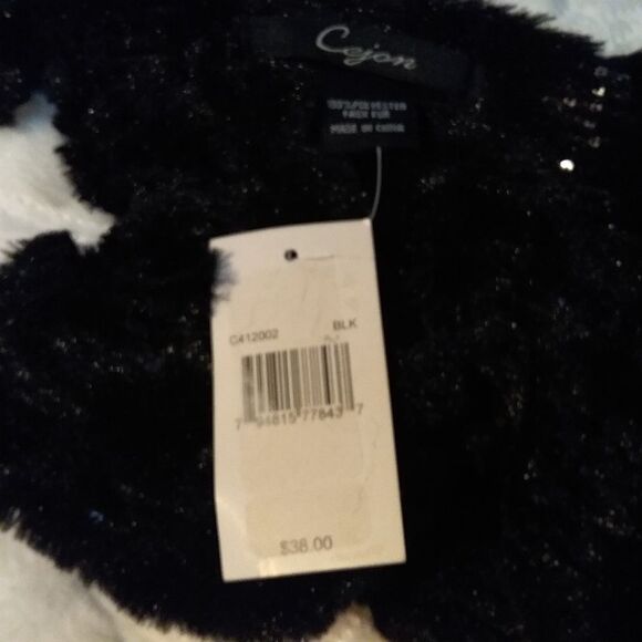 Cejon Scarf Winter Twisted Faux Fur Sequins Muffler Black Bling New OOS - Picture 3 of 6